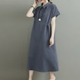 thumbnail image 6 of Fashion SMihono Plus Size Dresses for Curvy Women Loose Lapel Neck Short Sleeve Button Up Dress Tie Front Cotton Linen A Line Dress Gray M, 6 of 8