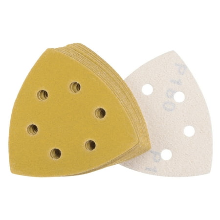 

Uxcell 6 Holes Triangle Detail Sandpaper Pad Hook and Loop Golden 180 Grits 12 Pack