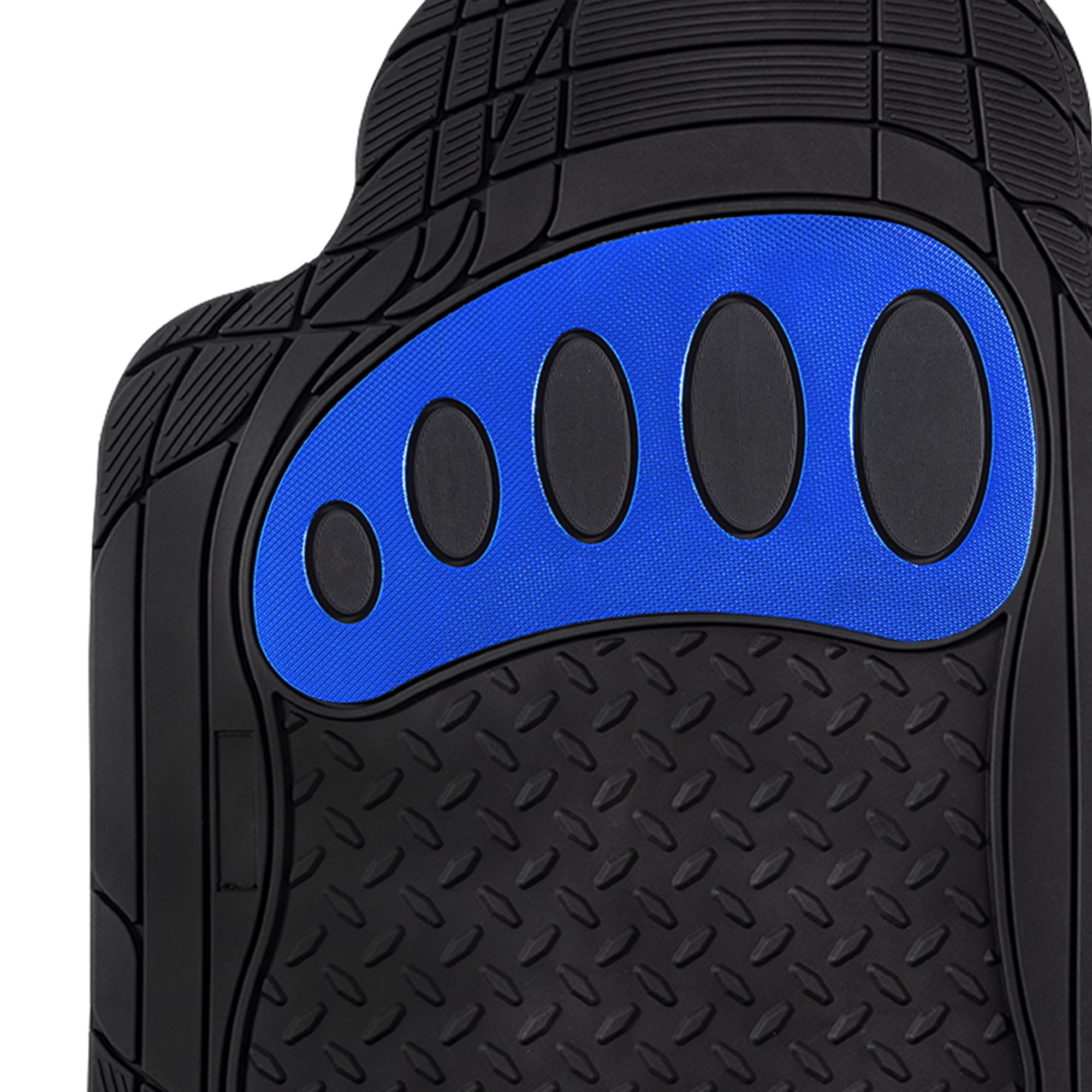 FH Group Trimmable ClimaProof Rubber Floor Mats With Footprint Design Blue/Black – Full Set