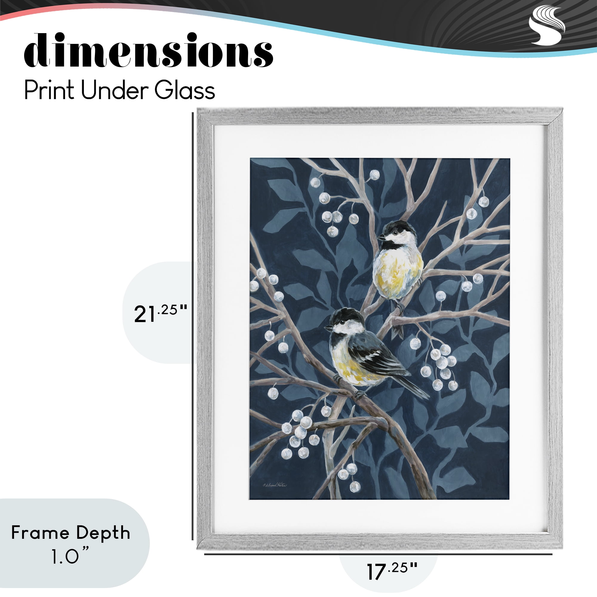 Stupell Industries Chickadees on Winter Berries Gray Framed Print Under Glass, design by Diane Kater