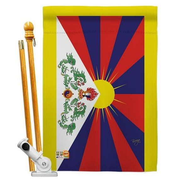 BD-CY-HS-108333-IP-BO-D-US15-BD 28 x 40 in. Tibet Flags of the World Nationality Impressions Decorative Vertical Double Sided House Flag Set with Pole Bracket & Hardware