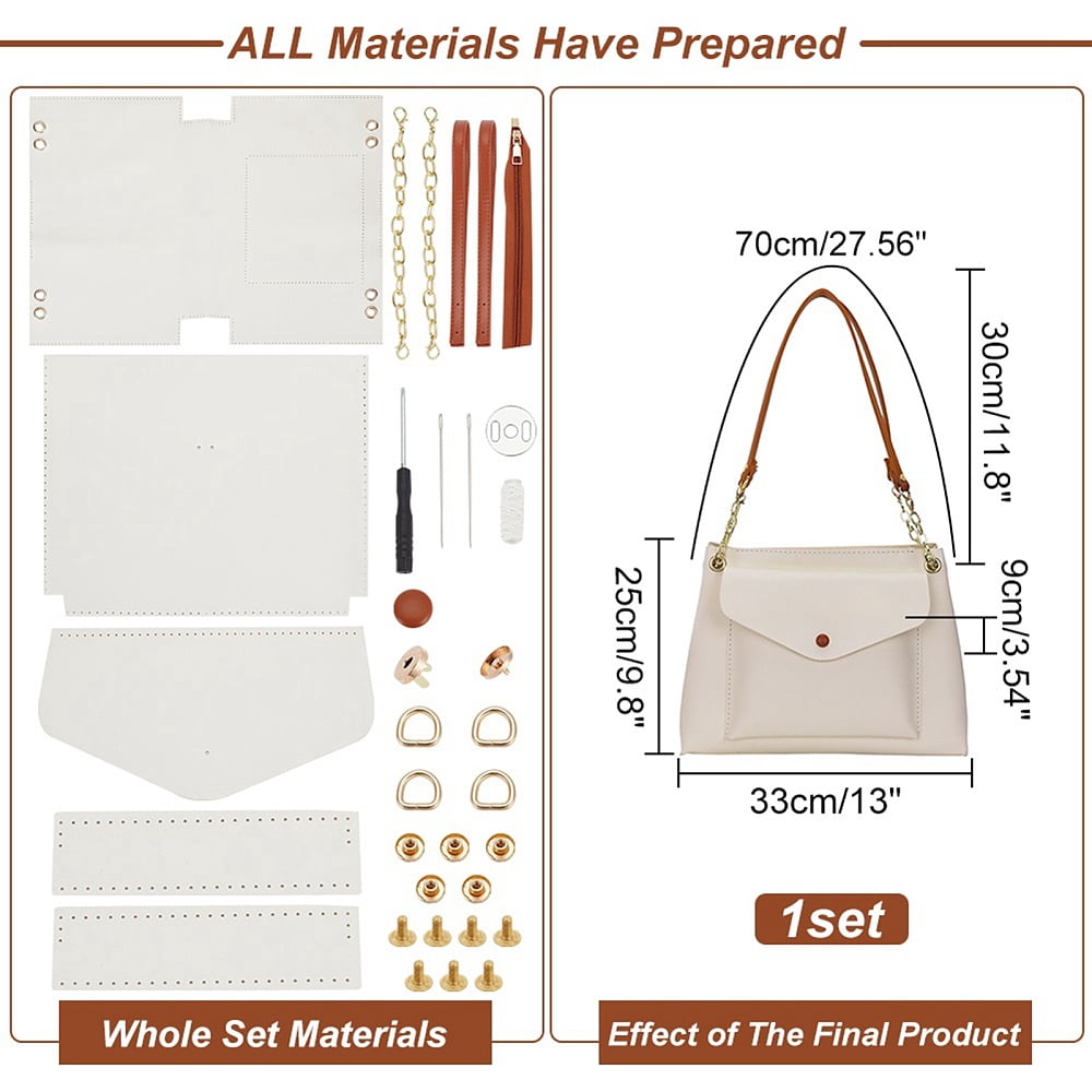 DIY PU Leather Bag Making Kit White Large Tote Bag Making Kit DIY PU Leather Shoulder Bag DIY Sewing kit with Bag Sewing Kit