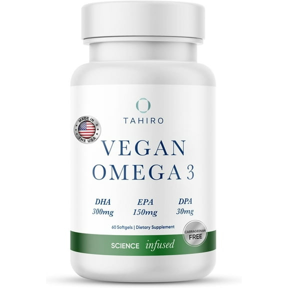 Tahiro Vegan Omega-3 Softgels. Serving Size 1000mg Includes DPA , DHA & EPA Plant Based Supplement. Nutrients for Men, Women, Kids, and Pregnant Women