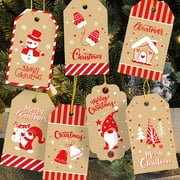 Happy date 100Pcs/Set Christmas Tags, Christmas Tags for Gifts, Brown Kraft Paper Labels Christmas Gift Tags with String for Xmas Holiday Present