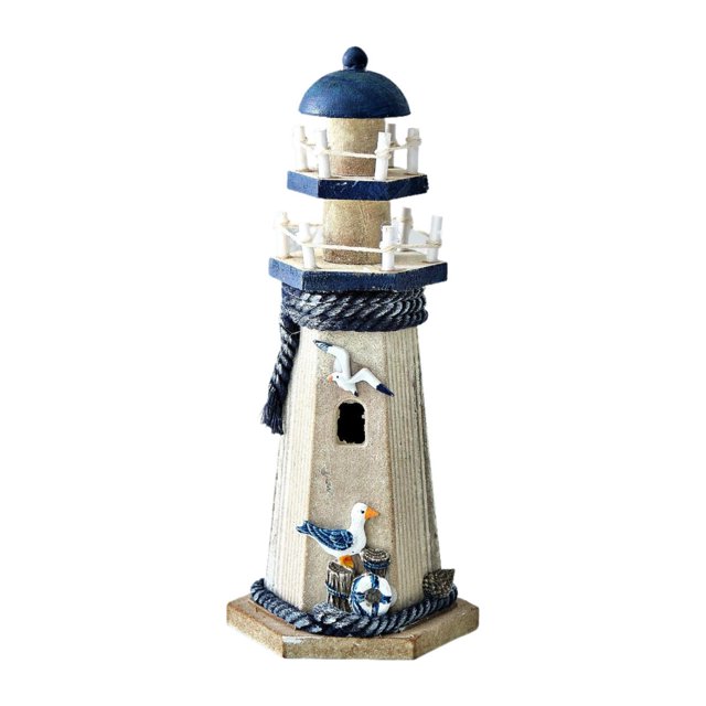 Faro de madera con temática de playa, adorno creativo para decoración del hogar, escultura de faro Ave marina