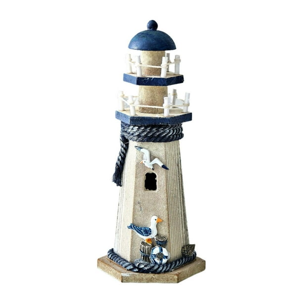 Adorno de faro de madera con temática de playa, figura decorativa creativa de faro Ave marina