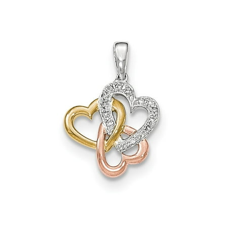 14k Tri-color Gold Diamond 3-Heart Pendant