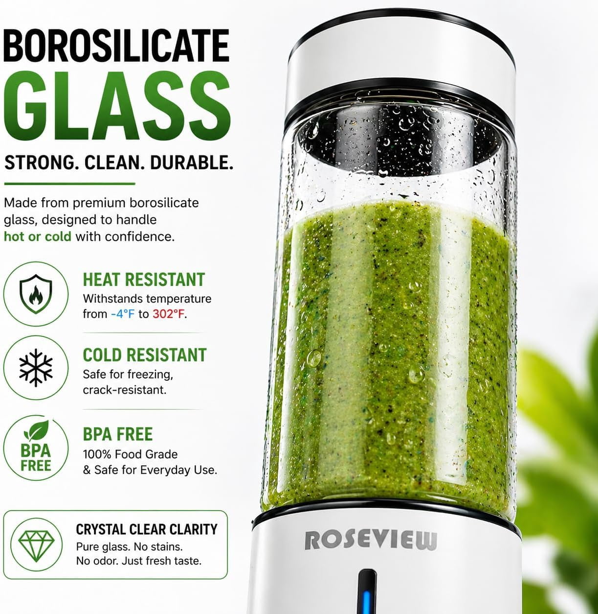 Glass blender for shakes and smoothies ROSEVIEW glass bottle blender cordless jar for shakes and smoothies cordless mixer handheld rechargeable mini juicer