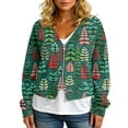 thumbnail image 5 of Women's Zip-Up Sweaters and Sweatshirts, Long Sleeve Oversized Jackets with Christmas Print, Soft Casual Loose Tunic Tops,Dark Green,XL, 5 of 6