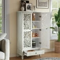 thumbnail image 4 of CQSXDA 55 Inch Tall Storage Cabinet with Drawer, Carved Wood 2-Door Accent Cabinet with Solid Wood Legs for Home, White Washed, 4 of 10
