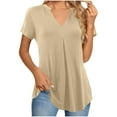 thumbnail image 2 of QUNYINEY V Neck Women Shirts Short Sleeve Casual Solid Tops Pleated Loose Pullover Shirts, 2 of 8