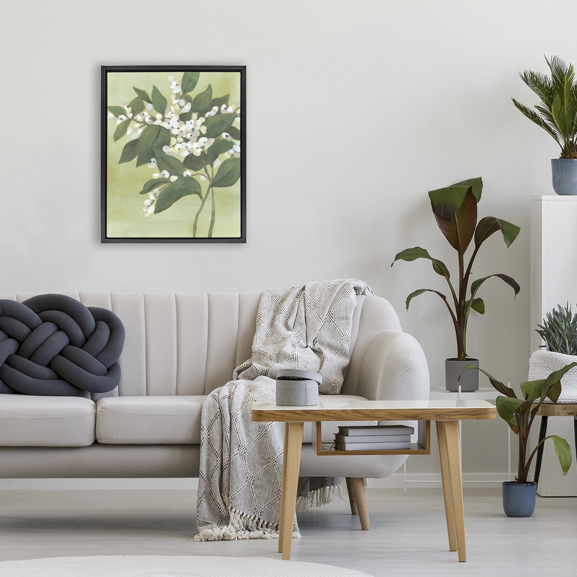 Stupell Industries Verdant Branch Bloom Black Framed Floater Canvas Wall Art, design by June Erica Vess