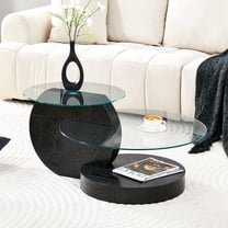 JUFU 35.4" Glass Coffee Table, Modern Round Coffee Table with MDF Base, 2-Tier Tempered Glass Top, Easy to Assemble, Ideal for Living Room, Small Space, Home Office