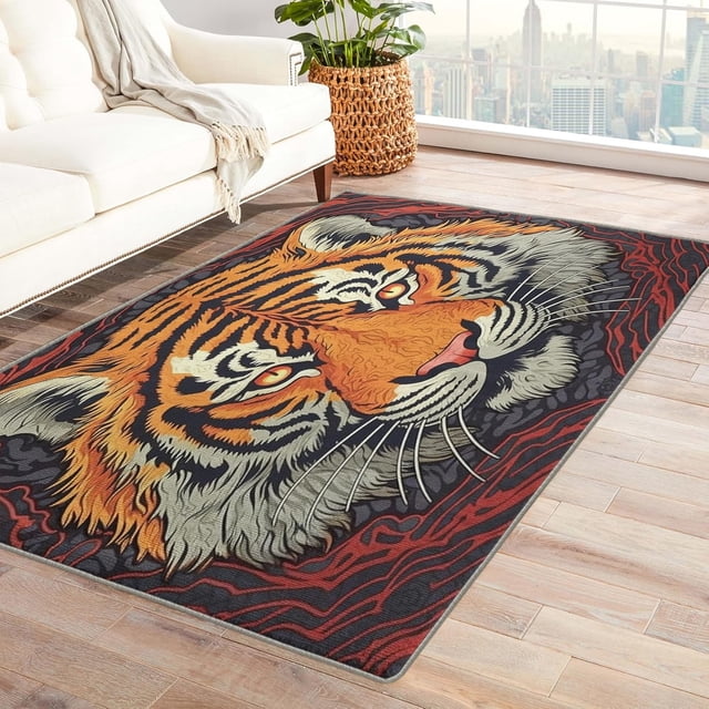 Tiger Rug 4x7 Area Rugs for Bedroom Living Room, Wild Animal Area Rug, Japanese Carpet Machine Washable Non-Slip Rug, Soft Low Pile Area Rug, Indoor Decorative Rugs d&ip188