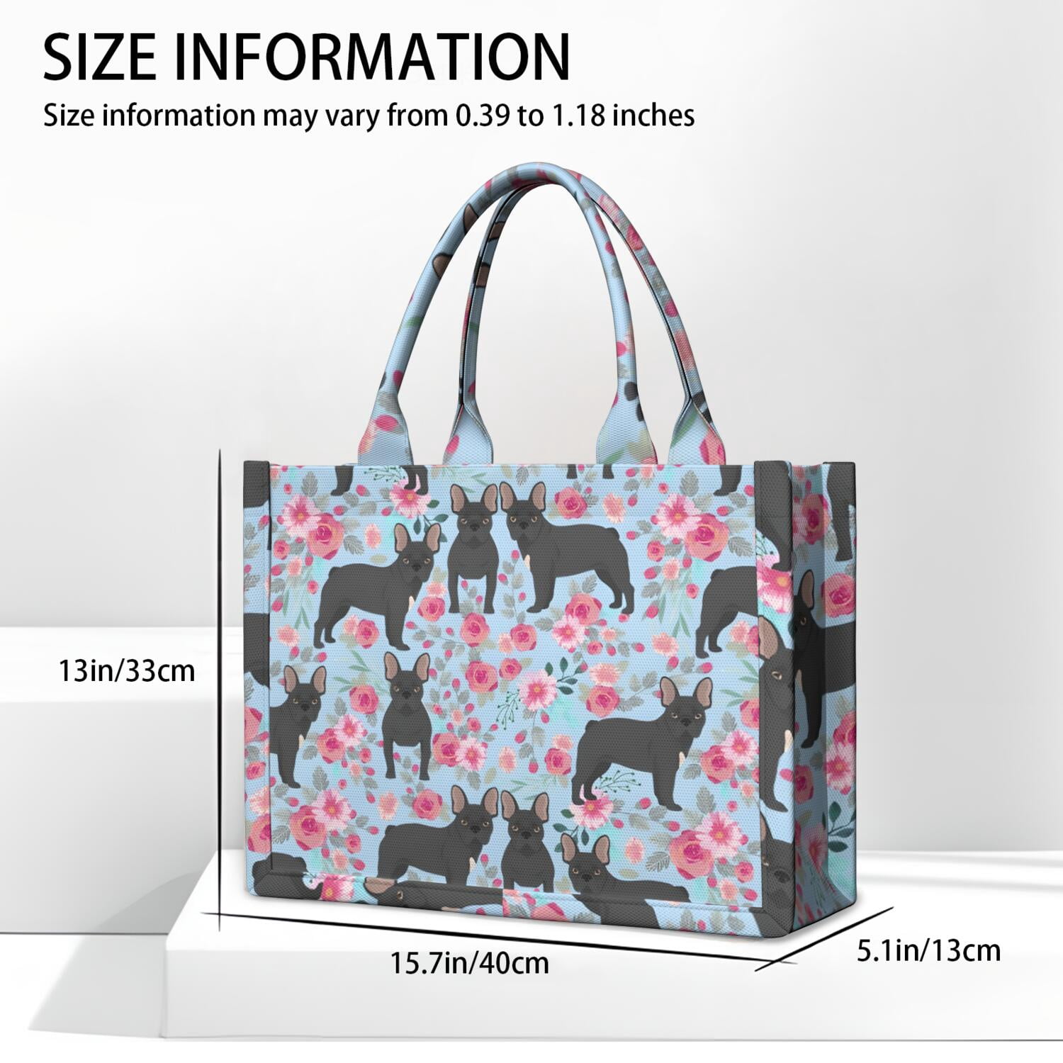 Large Capacity Tote Bag,French Bulldog and Flower Handbag Fashion Luxury Tote Bag,15.7"x13"x 5.1" Inches,Laptop Compatible
