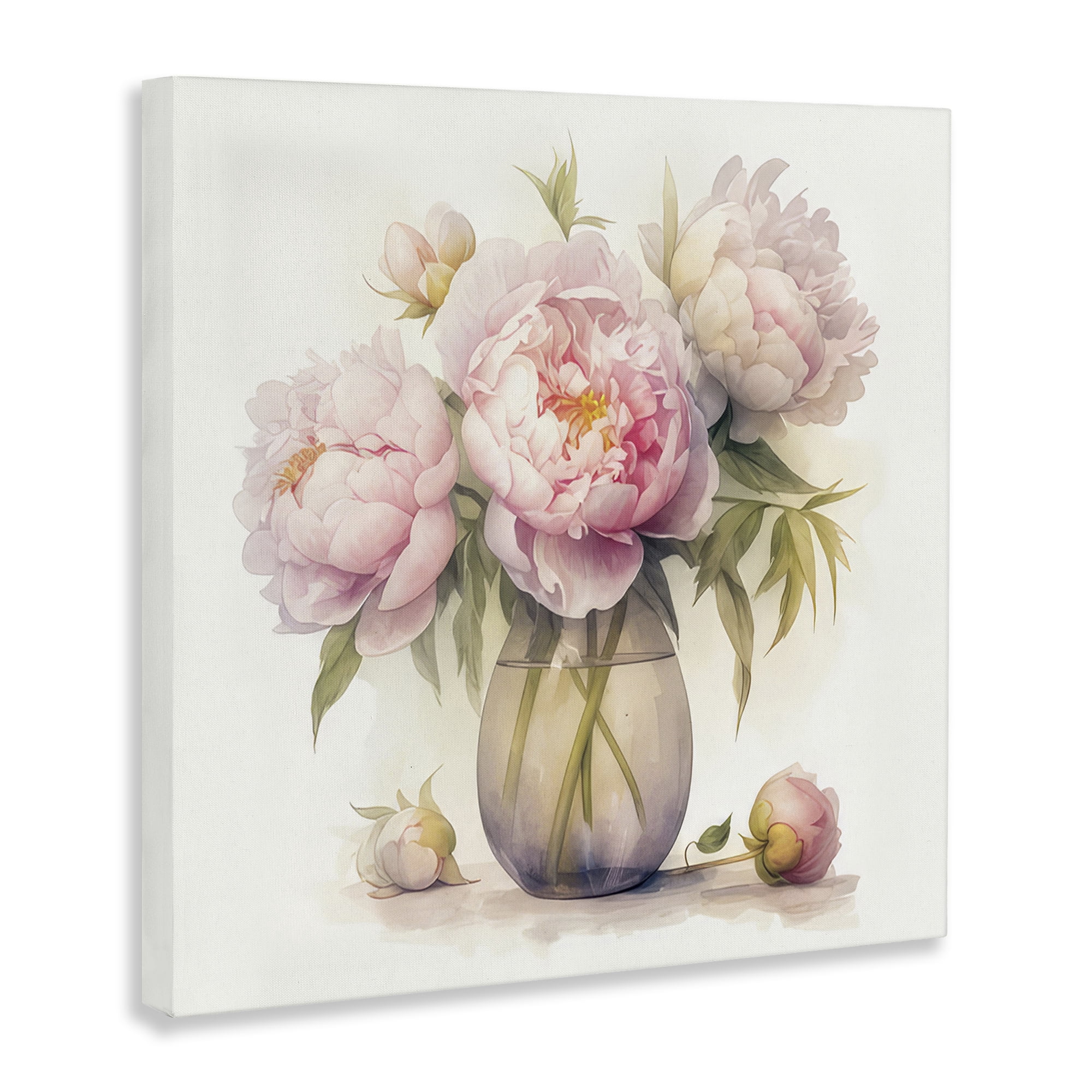 Stupell Industries Charming Pink Peonies Plants & Flowers Painting Wrapped Canvas Art Print Wall Art, 24 x 24