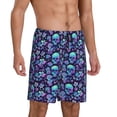 thumbnail image 2 of Kdxio Blue Flower Skull Print Mens Sleep Shorts Bottoms Soft Comfy Pajama Wear Pants with Drawstring Pockets, 2 of 5