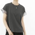 thumbnail image 4 of Timegard T-Shirts pour Femmes Manches Courtes Dentelle Col Rond Hauts Décontractés Couleur Unie Haut Basique, 4 of 5