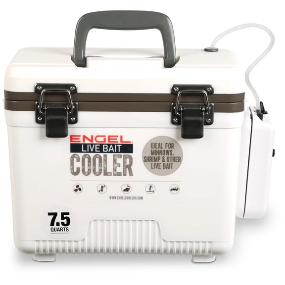 ENGEL 7.5 Qt Live Bait Cooler with 2-Speed Portable Aerator Pump - White