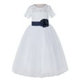 thumbnail image 2 of Ekidsbridal Girl Pageant Flower Girl Dress - White Lace Short Sleeve with Bow Sash LG2T-A (Size: 2-12), 2 of 3