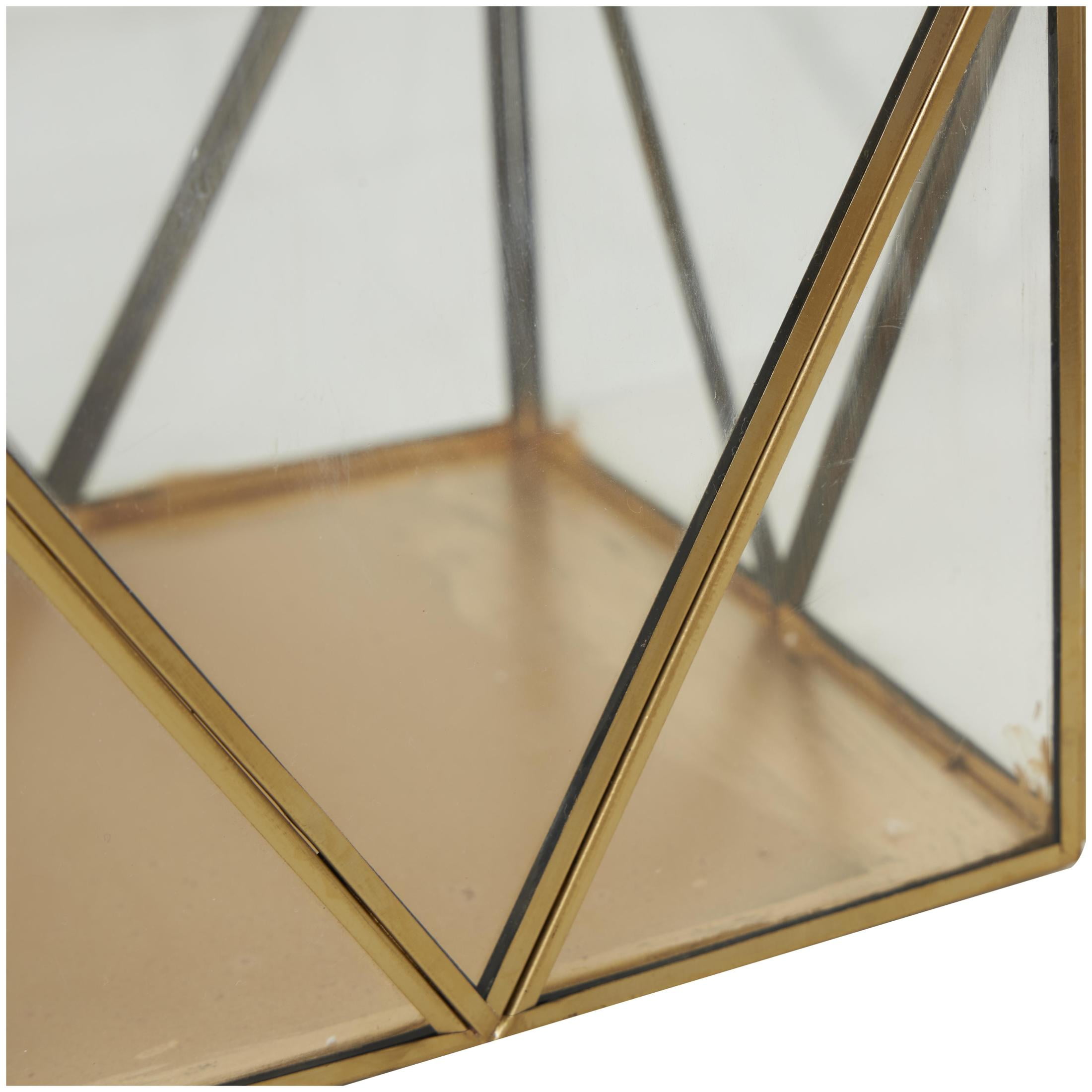 CosmoLiving by Cosmopolitan 3 Holder Gold Metal Geometric Diamond Patterned Rectangular Candle Lantern, Set of 3
