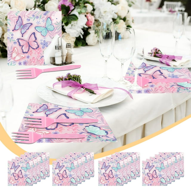 Dvkptbk Fournitures de Fête d'Anniversaire Papillons Ensemble de Vaisselle Colorée Jetable 20 Pcs Vaisselle