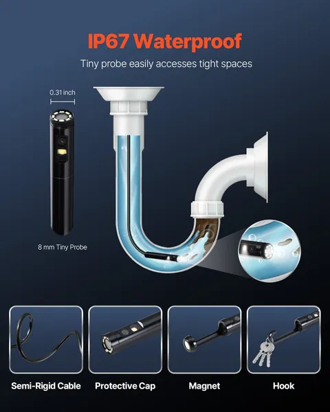 Endoscope Camera Dual Lens Borescope 1920P HD Inspection Camera 8+1 LED Light 2X Zoom 16.4FT Snake Cable IP67 Waterproof for Auto Plumbing Android iOS