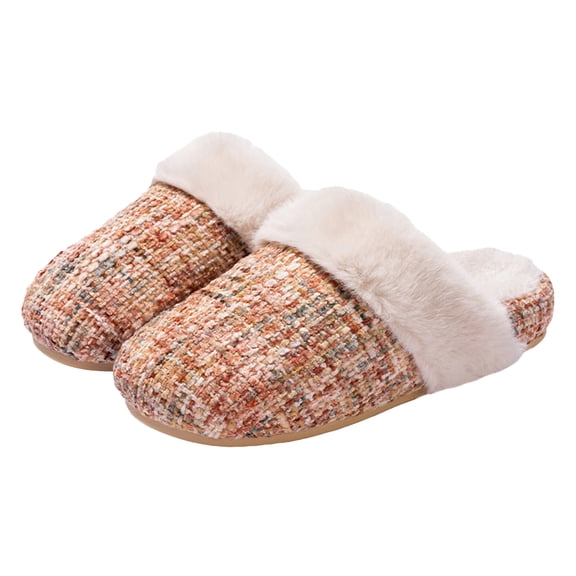 Platform Scuff Slippers for Women Casual Knit Plush Lined Warm Winter Indoor Home Bedroom Slip on Shoes Brown Size 8