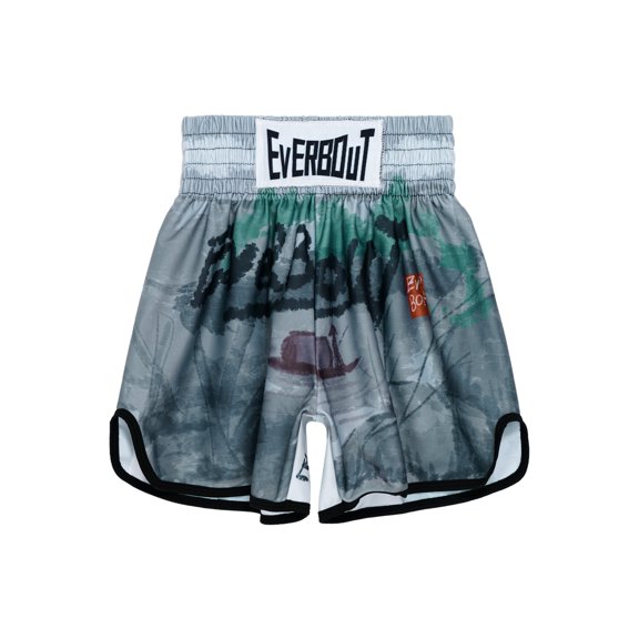Hansber Kids Muay Thai Boxing Shorts Elastic Waist Printed Kickboxing Training Shorts Youth Martial Arts Fight Trunks Grey XXL-130