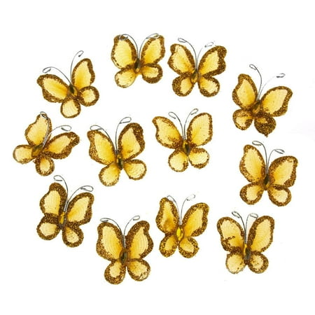 - Organza Nylon Glitter Butterflies, 1-inch, 12-Piece, Gold