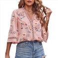thumbnail image 1 of Camiseta de Verano para Mujer, Elegante, Informal, con Mangas 3/4, Cuello en V, Estilo Étnico Bohemio y Estampado Acampanado. Rosa XXL, 1 of 8