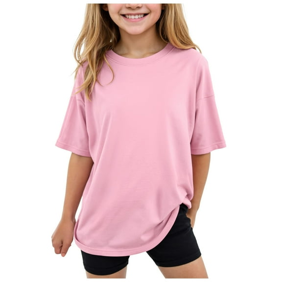 Povozer Girls Short Sleeve T Shirts Kids Girls Short Sleeve T Shirts Kids Summer Oversized Tops Trendy Crewneck Basic Tees for 160,Light Pink