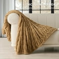 thumbnail image 2 of EVERGRACE Luxurious Soft Faux Rabbit Fur Throw Blanket, Cozy Fuzzy Plush Warm Throws for Couch Bed Sofa Chair Home Decor, Ruched Bubble Fluffy Blanket with Reversible Velvet, 50"" x 60"", Camel, 2 of 8