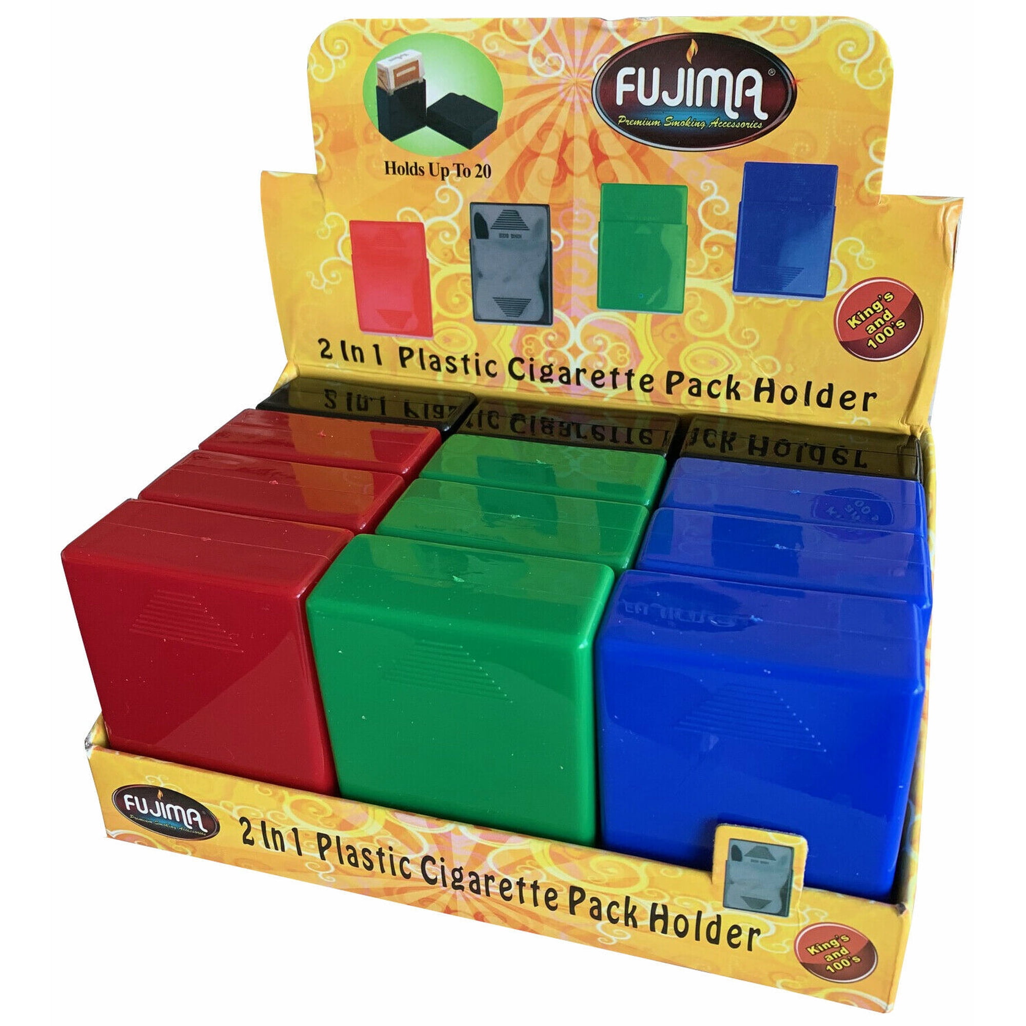 12 Pk Asst Color Crush-Proof Plastic 2 Piece Cigarette Case For King & 100s-3203