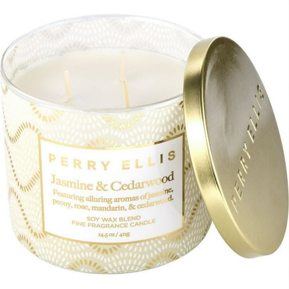 Perry Ellis 14.5 oz Soy Wax Blend 3 Wick Candle - Jasmine & Cedarwood