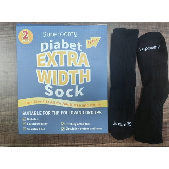 Superoomy 2 Pairs Super wide Diabetic socks for Men,  Hospital socks, Neuropathy Lymphedema Socks for women(White)