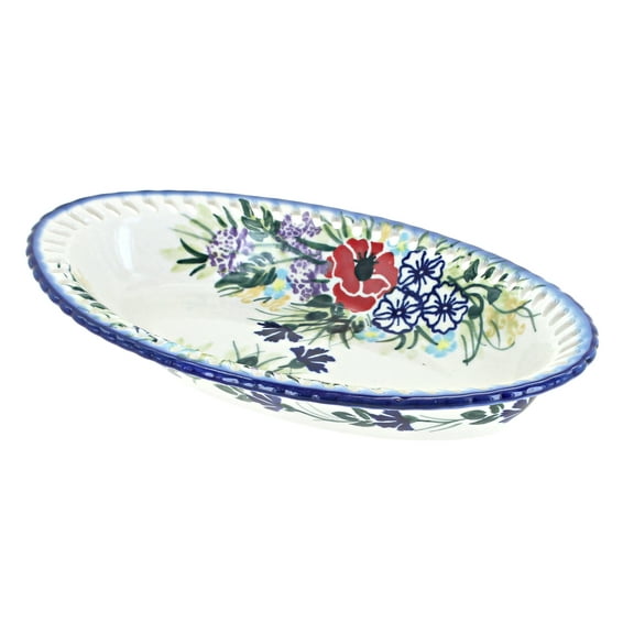 Blue Rose Polish Pottery Summer Garden Small Oval Dish