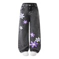 thumbnail image 5 of Girls' Wide Leg Jeans Flower Appliqued Trendy High Waisted Denim Long Pants with Pockets Casual Y2k Trouser (9-10 Years, Gray), 5 of 6