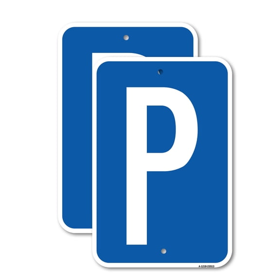 (2 Pack) P Symbol (Parking Sign) | 12" X 18" Heavy-Gauge Aluminum Sign | Rust Free Aluminum, Weather Resistant, Waterproof, Fade Resistant, 2 Pre-drilled Holes