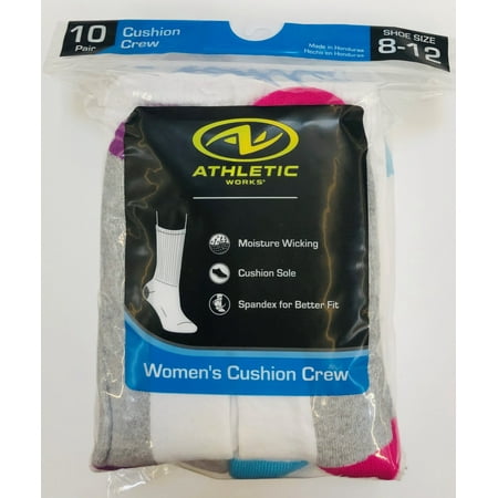 Athletic Works Women's Cushion Crew Socks, 10 Pack, Assorted,