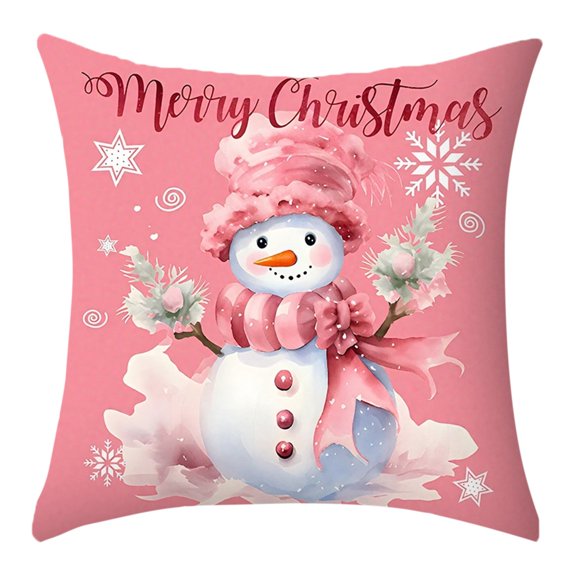 Lilixerw Christmas Snowman Print Pillow Cover,Pink Decorative Pillowcase for Sofa Bed Room Decor,Xmas Theme Cushion Cases for Winter Holiday,18 x 18 inch