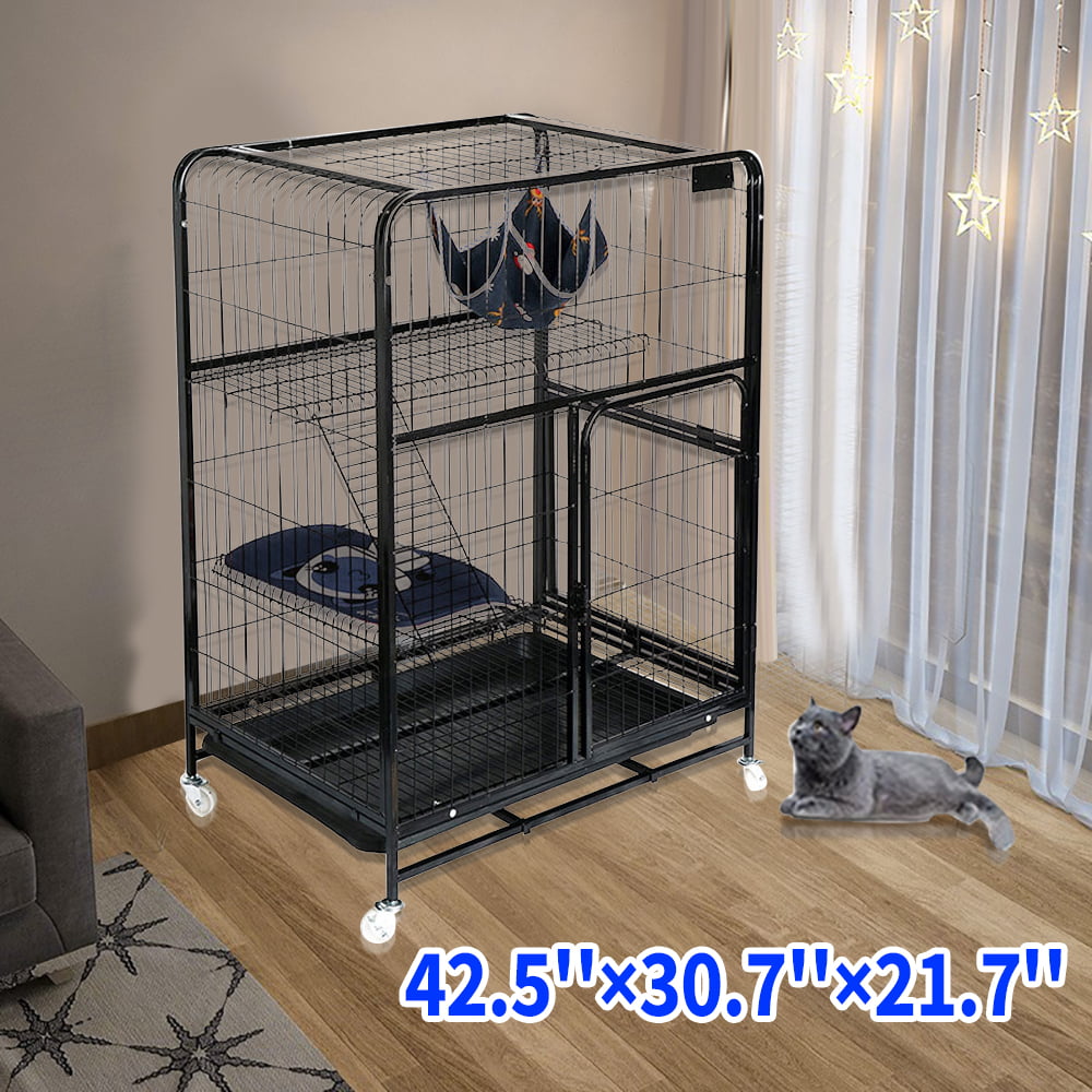 ALWMHWOE 3-Tier Cat Cage Latches Tray Hammock Platforms Beds Portable Cat Home Fold Pet Cat Cage Playpen Cat Playpen Kennel Crate Box Cage with Ladders 