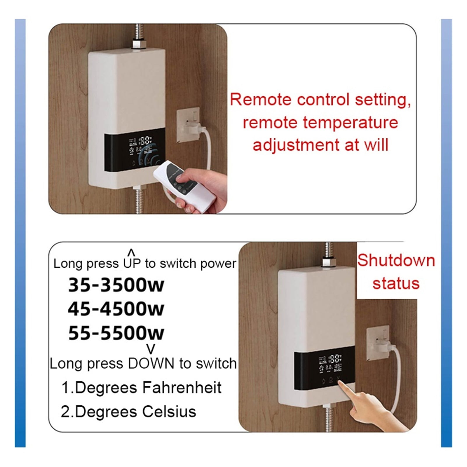 Remote Instantaneous Tankless Electric Hot Water Heater Kitchen Instant Heating Faucet Tap Bathroom Shower Temperature Setting ,Compact Design