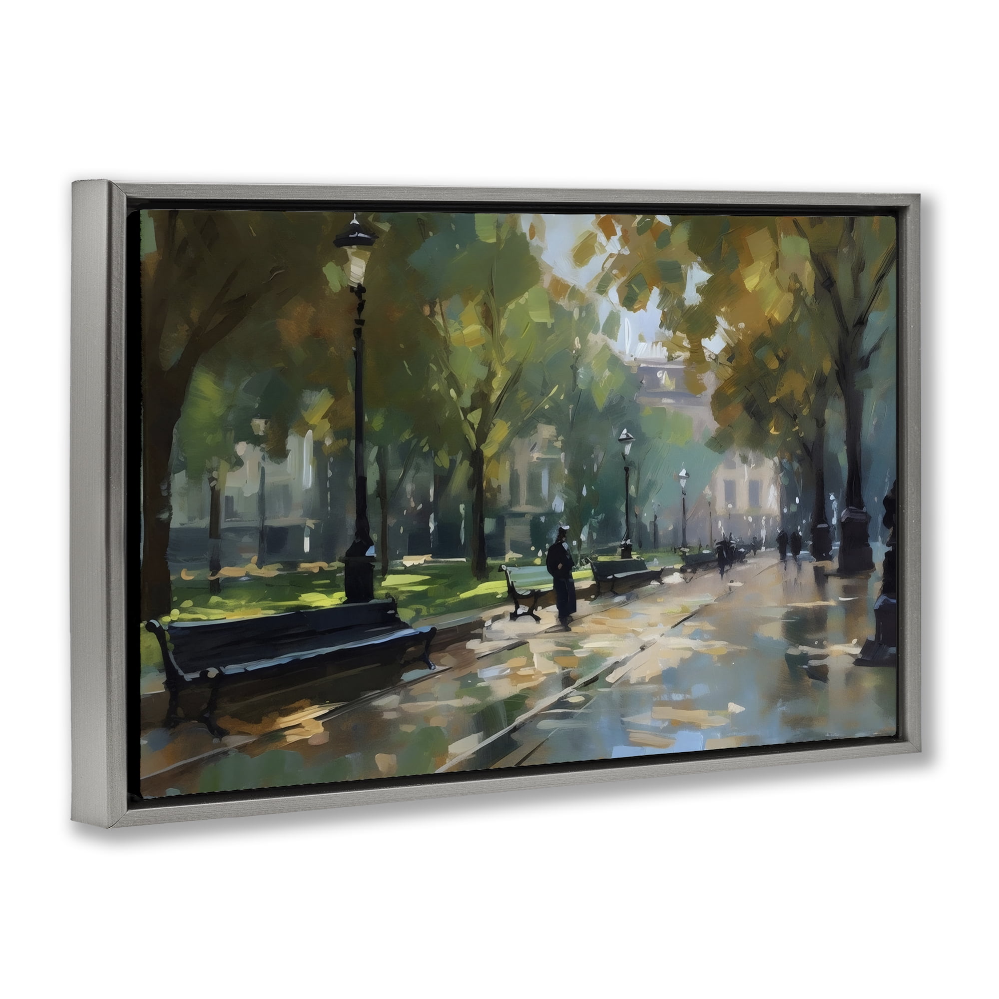Stupell Industries Park Promenade on Rainy Day Gray Framed Floater Canvas Wall Art, design by Creative Studio