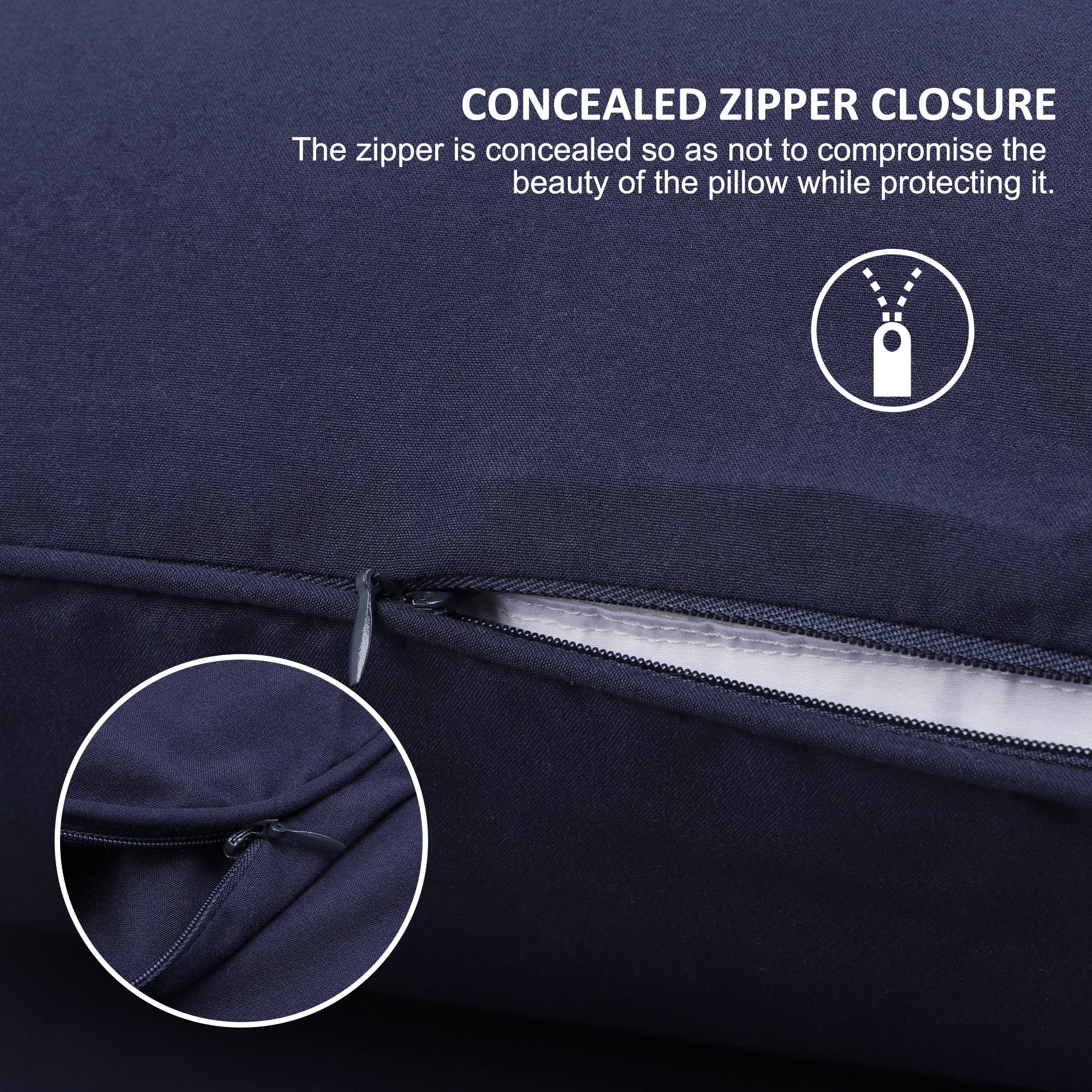 Unique Bargains 2Pcs Brushed Zipper Closure Microfiber Pillowcases Navy King