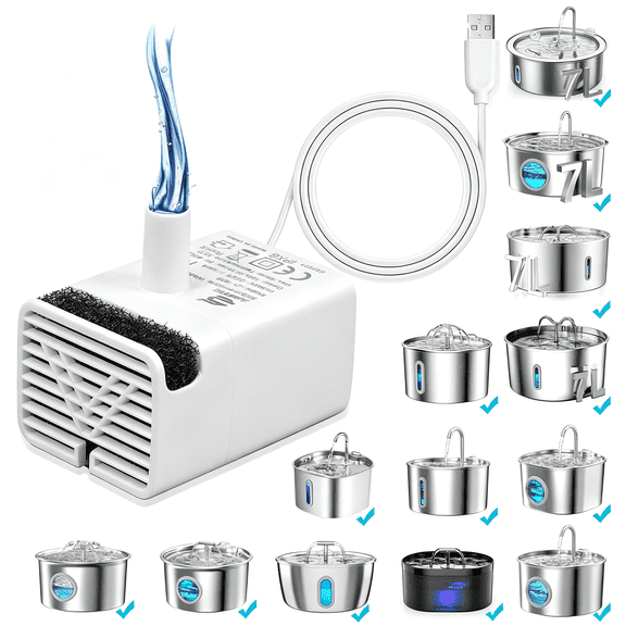 CURYMAY Cat Water Fountain Pump,Pet Water Fountain Pumps Replacement Submersible Motor,Fountains Pump for Stainless Steel Cats Dispensers,Ultra Quiet Dog Drinking Fountain Pump