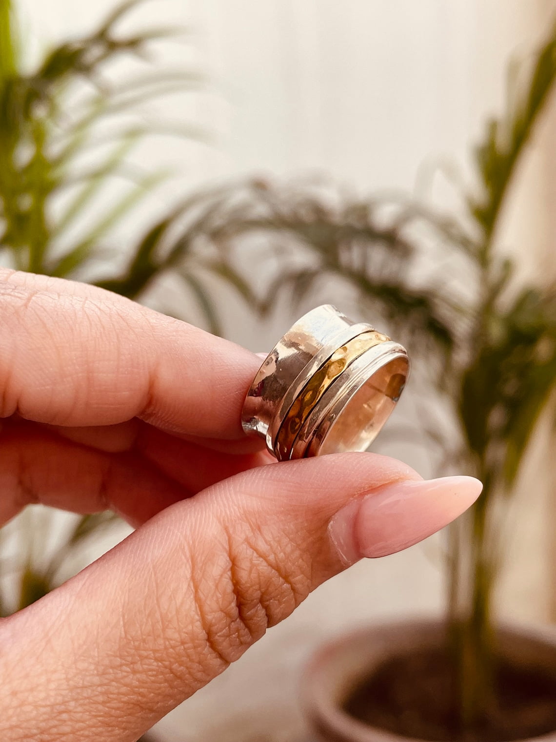 SS DESIGNS- Handmade two-tone spinner ring for women gold fidget spinner ring on sale perfect gift for her meditation ring Minimalist Jewelry