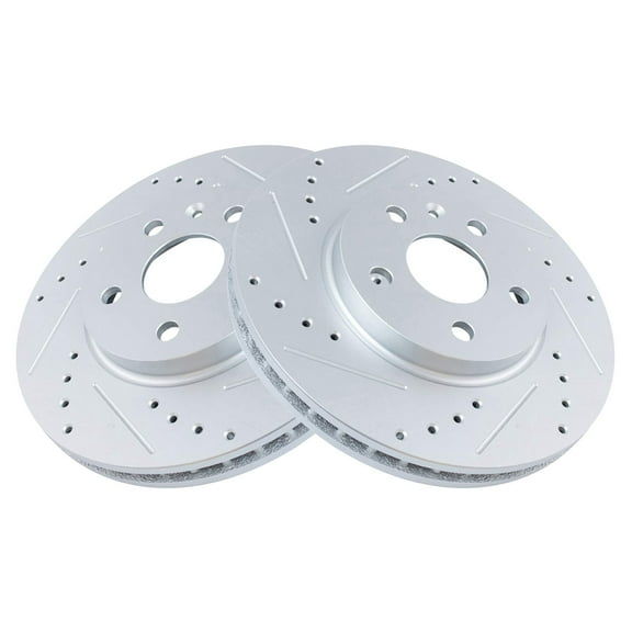 TRQ Front Performance Brake Rotors Set Premium G-Coated Cross Drilled & Slotted Fits Select 2008-2014 Cadillac CTS