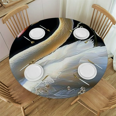 

Patifu Swan Flowers Water Reflection Round Tablecloth Stain-Resistant Washable for Indoor Outdoor Restaurants Weddings Parties Home Kitchen Decor Picnic Dining Farmhouse 38 -42