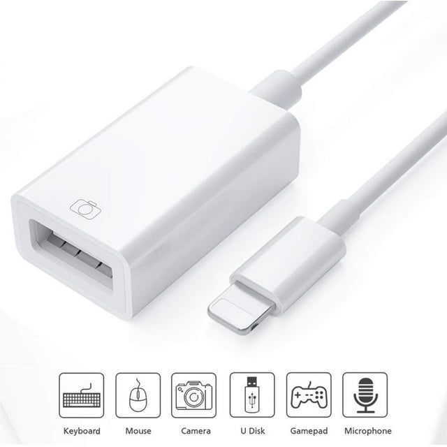 USB Camera Adapter for iPad iPhone, OTG Cable Compatible with iPhone 11 X Max 8 7 6 Plus iPad Mini Air, Support USB Flash Drive, Keyboard, Mouse, Card Reader, Hub, iOS 9.2 to 13(White)